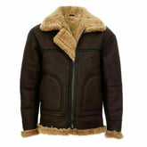 Mens Brown Leather Real Sheepskin Winter Aviator Jacket Front